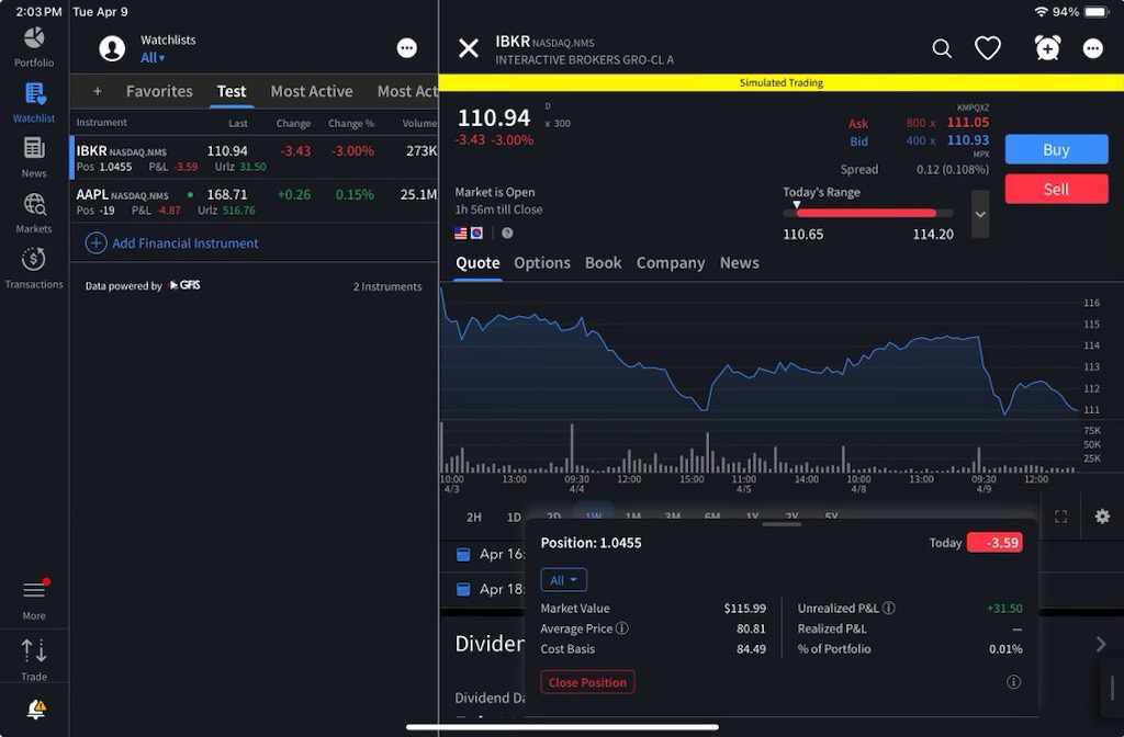 The quote details on the iPad